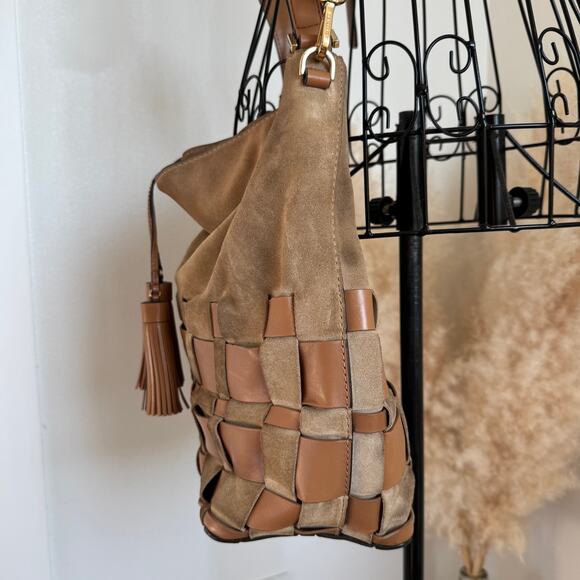 Michael Kors Vivian Large Woven Suede Bucket Hobo Shoulder Bag Crossbody Strap - Picture 6 of 16